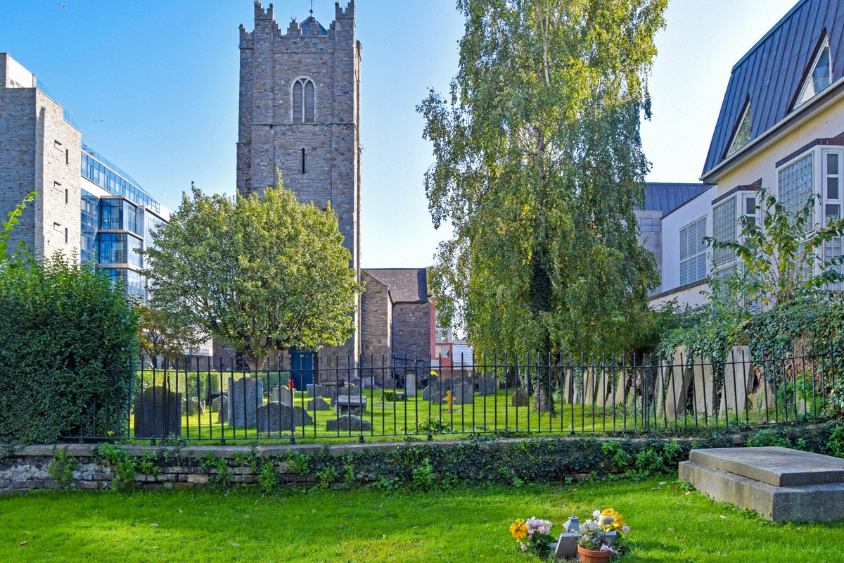 St Michan's Church with its sturdy tower and old churchyard